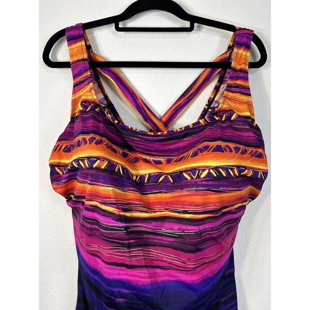 Catherines Sunset Ombre Striped One Piece Swimsuit Plus Size 30W - Picture 6 of 12